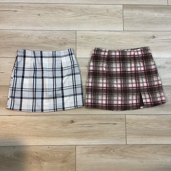 FOREVER21 Women's Plaid Side Slit Mini Skirts Size M, (2 Mini Skirts) - Picture 2 of 15